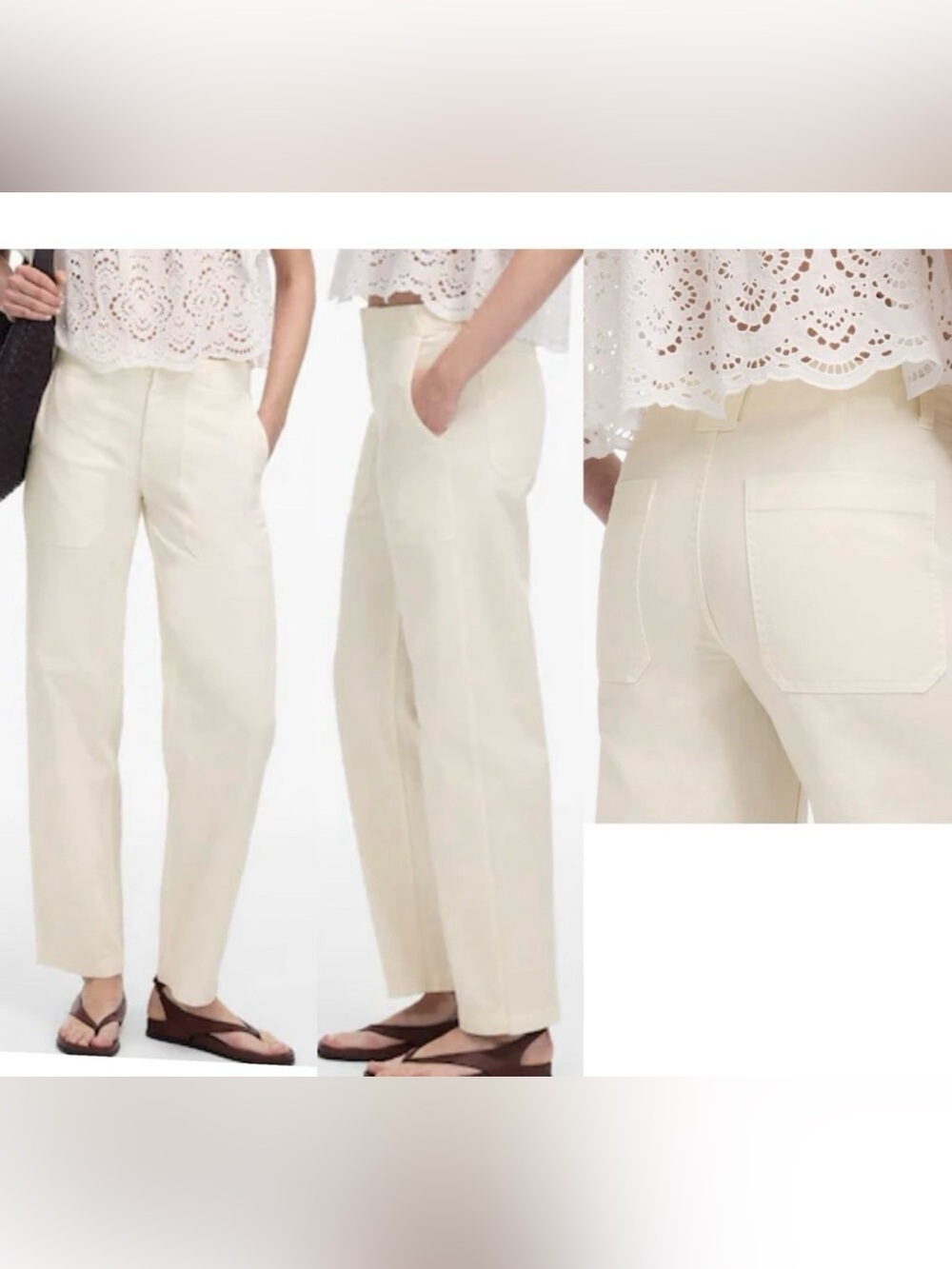 Madewell Tapered Leg Utility Pants Women’s Size 33 Cream 100% Cotton Twill NV175